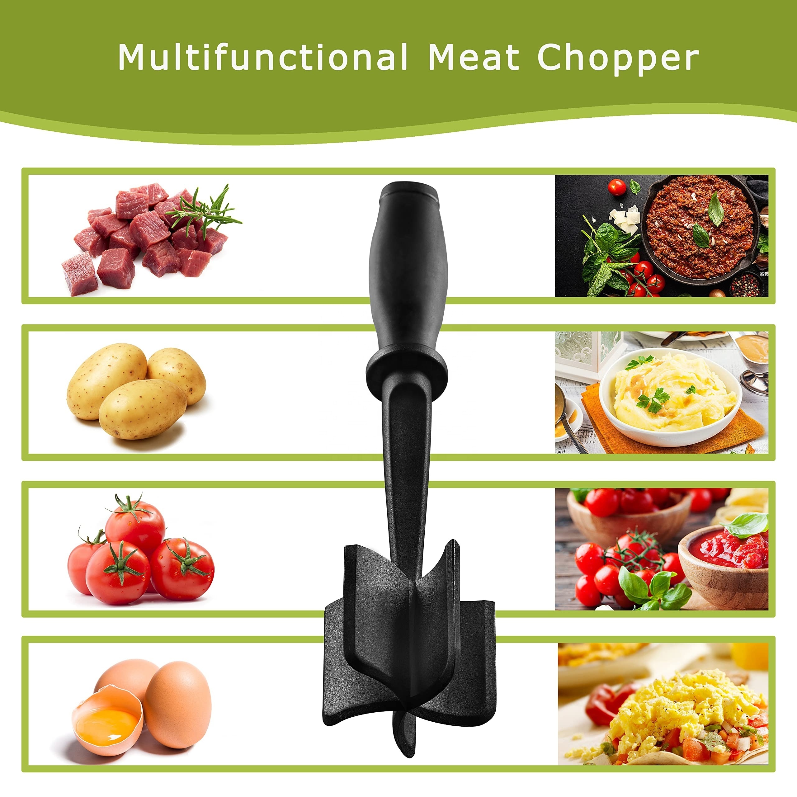 Meat Chopper for Ground Beef Heat Resistant Meat Masher for Hamburger Meat 5 Curved Blades Ground Beef Smasher Nylon