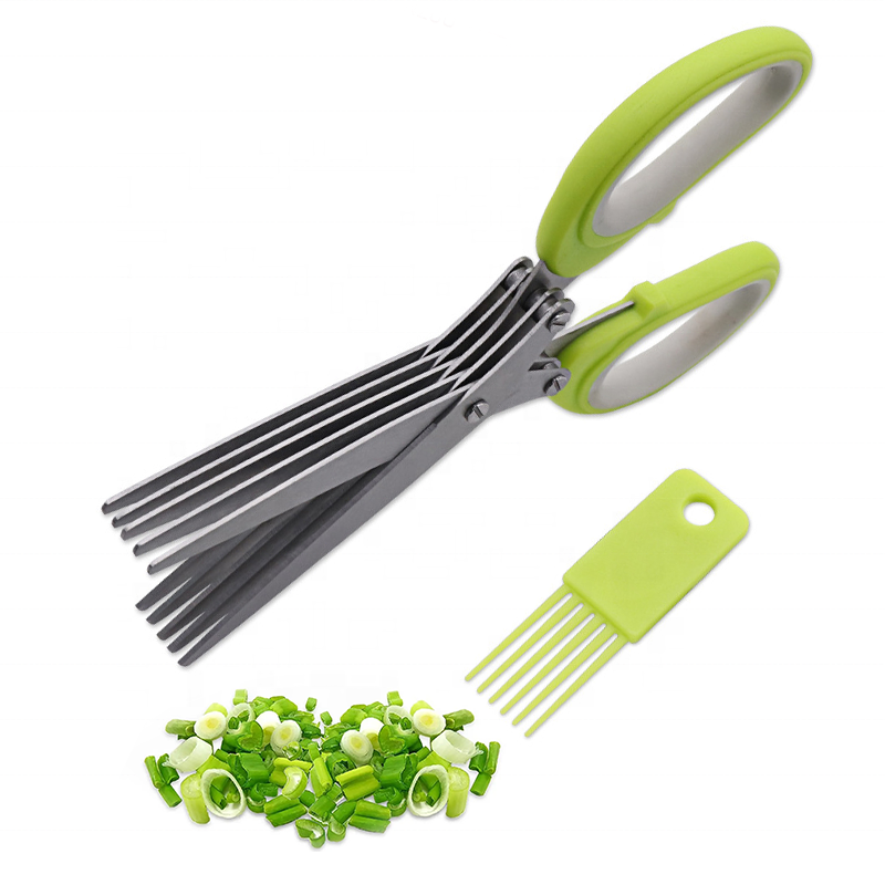 Herb Scissors Kitchen Herb Shears Cutter with 5 Blades and Cover Sharp Dishwasher Safe Kitchen Gadget - Green