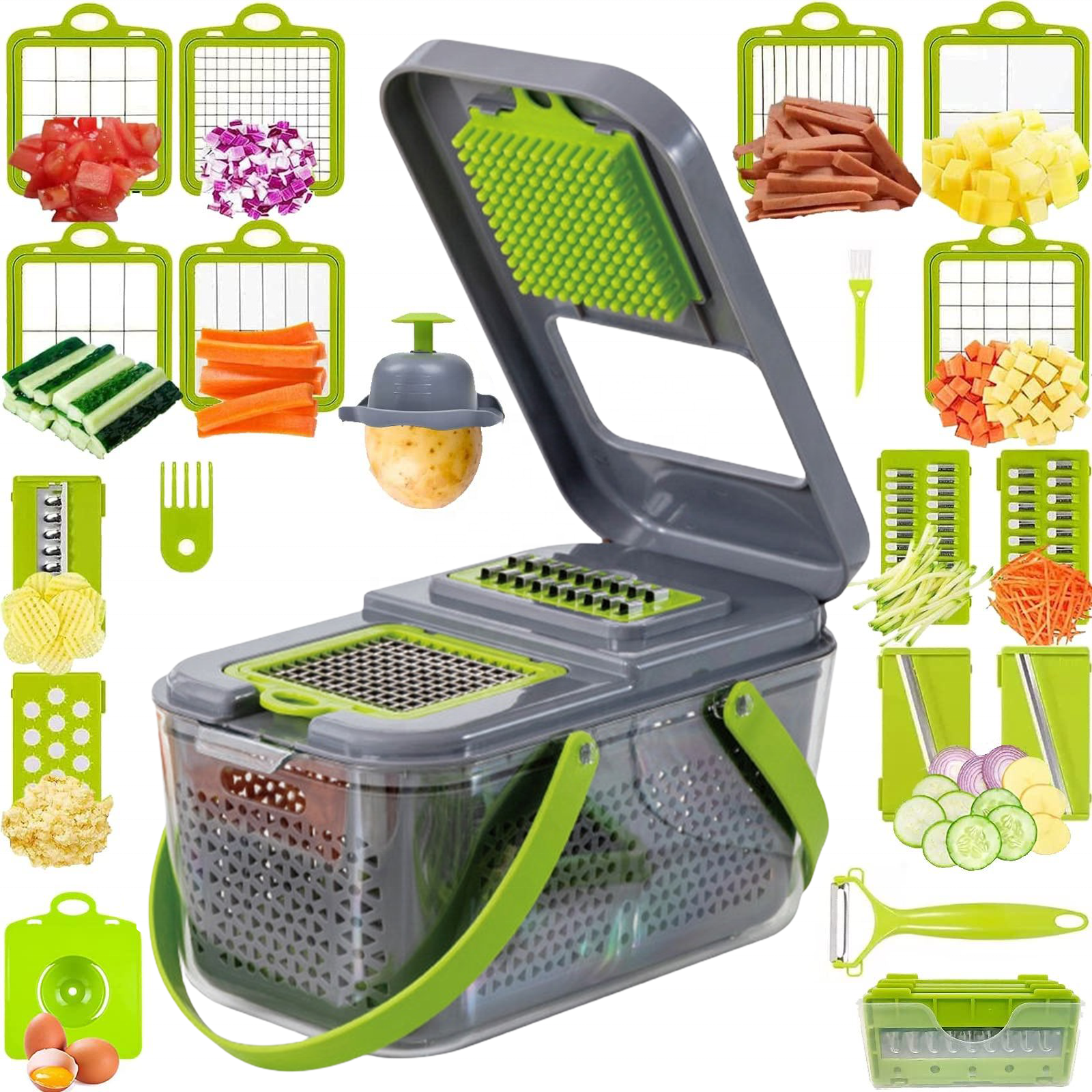 22 in 1 Vegetable Cutter With Drain Basket Salad Cutter Blade Vegetable and Fruit Cutter Vegetable Chopper Slicer