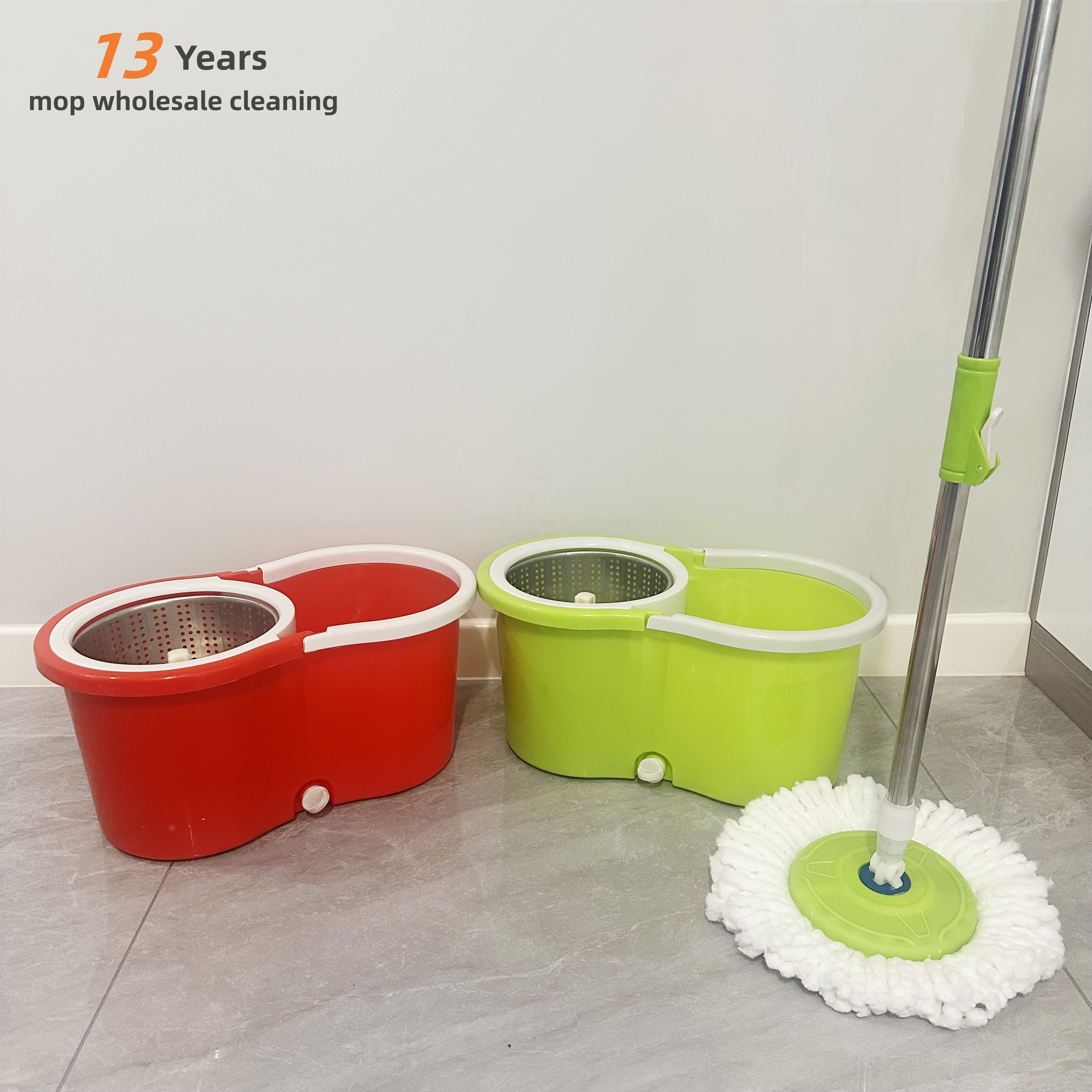 Wholesale 2023 Self-twisted Hands-free Rotary dust mop a kind of magical wringer mop bucket and pink mop