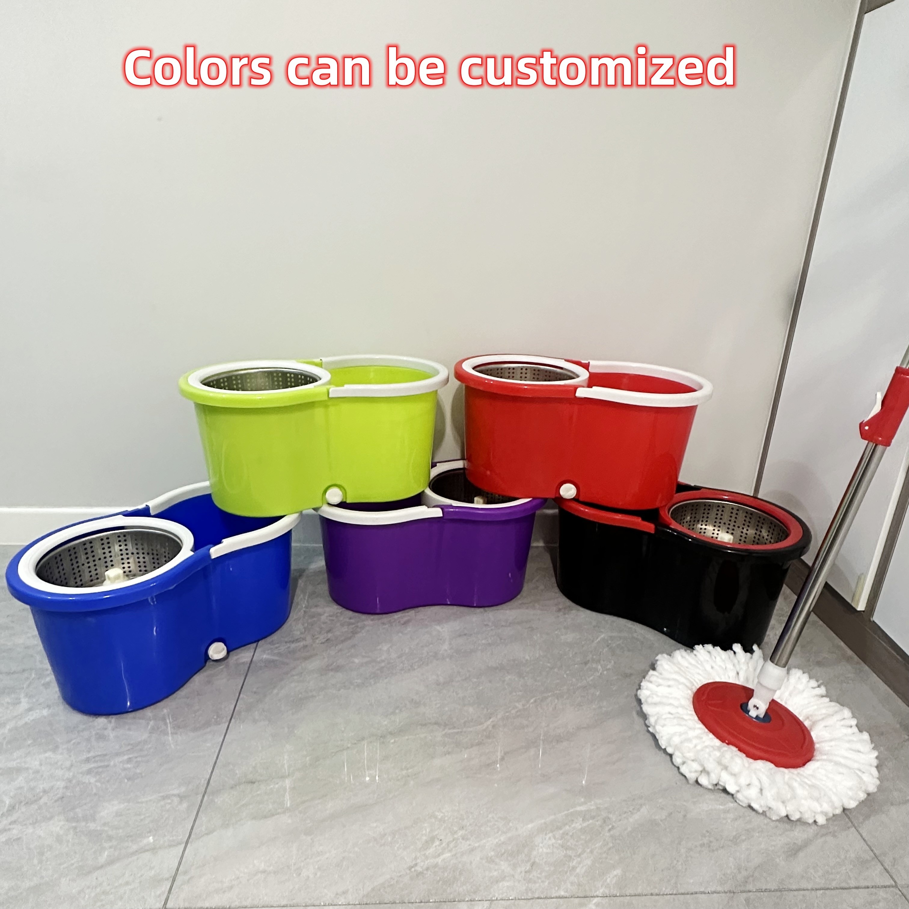 Wholesale 2023 Self-twisted Hands-free Rotary dust mop a kind of magical wringer mop bucket and pink mop