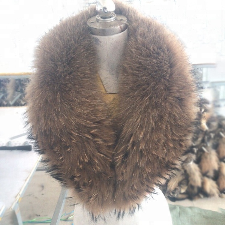 Natural Color Oversized Fur Trim Real Raccoon Fur Collar