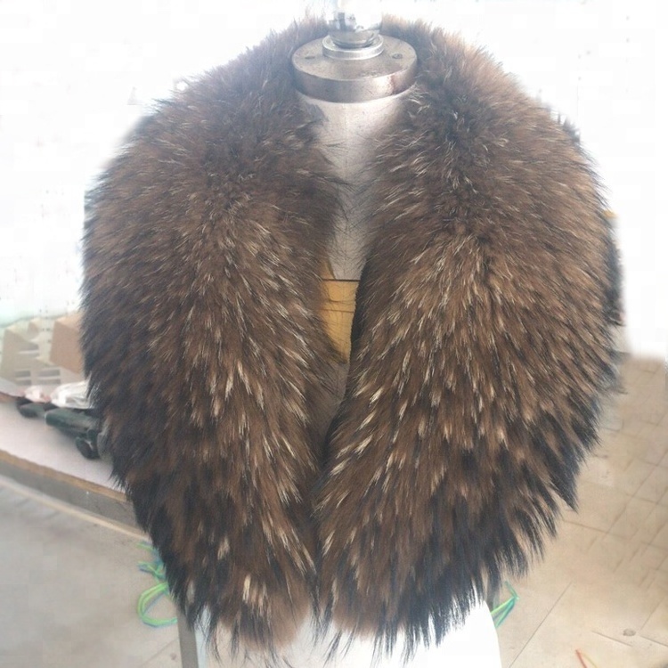 Natural Color Oversized Fur Trim Real Raccoon Fur Collar