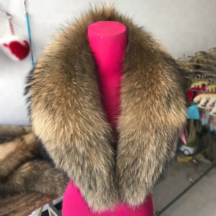 Natural Color Oversized Fur Trim Real Raccoon Fur Collar