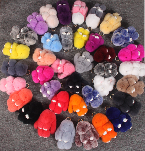 100% Real Wholesale Bunny Keychain Rex Rabbit Faux Fur Pom Poms Keychain