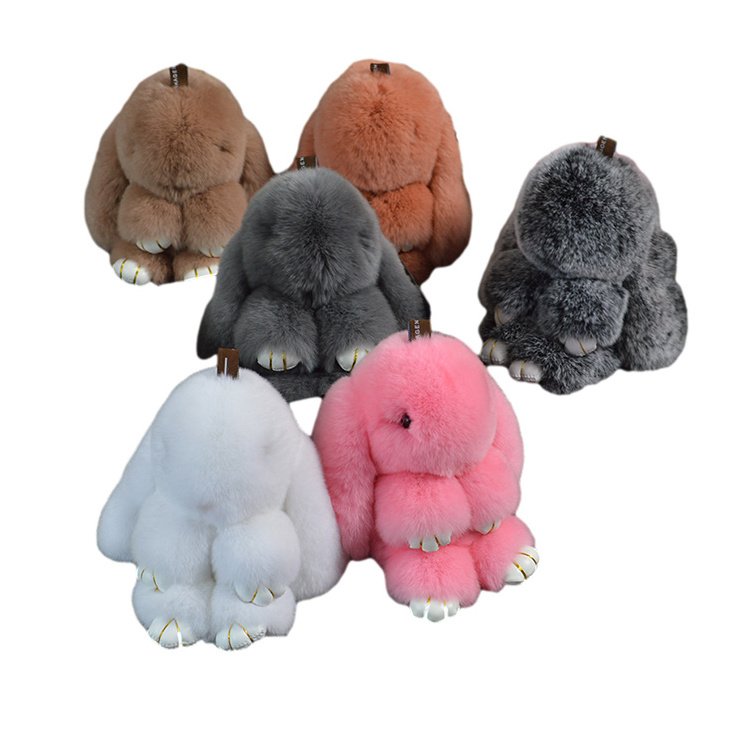 100% Real Wholesale Bunny Keychain Rex Rabbit Faux Fur Pom Poms Keychain