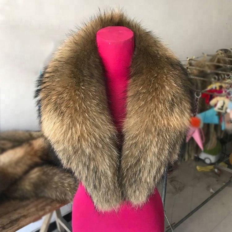 Natural Color Oversized Fur Trim Real Raccoon Fur Collar