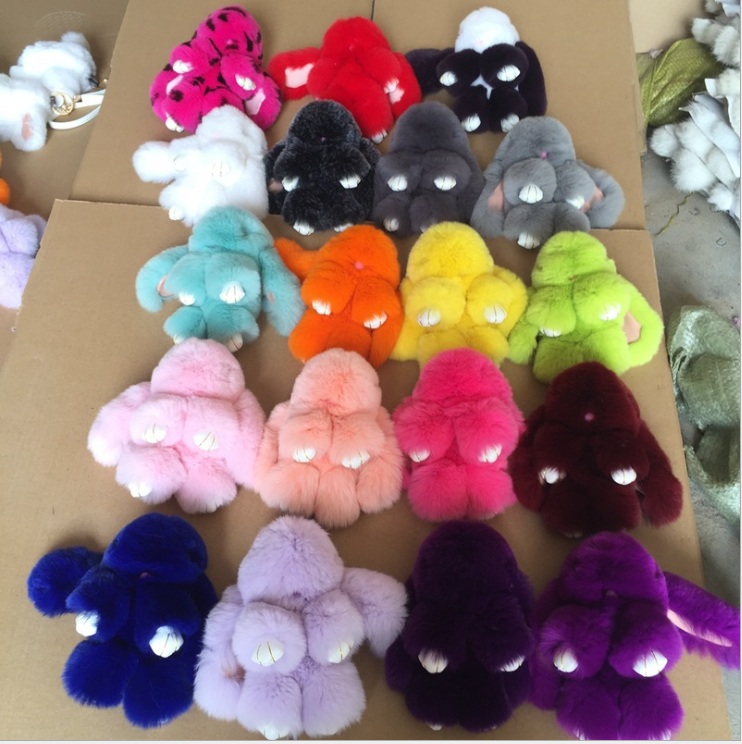 100% Real Wholesale Bunny Keychain Rex Rabbit Faux Fur Pom Poms Keychain