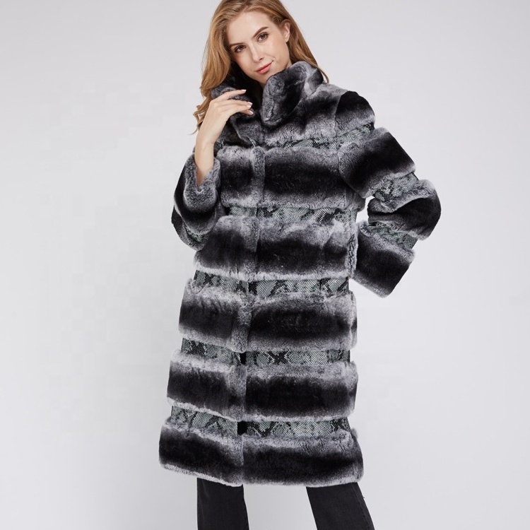 OEM Custom Chinchilla Color Fur Coat with Python Skin