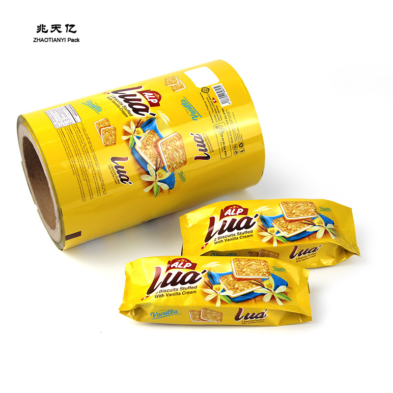 Customized printing PET food grade plastic laminating aluminum foil Film Roll for chip biscuit snack film