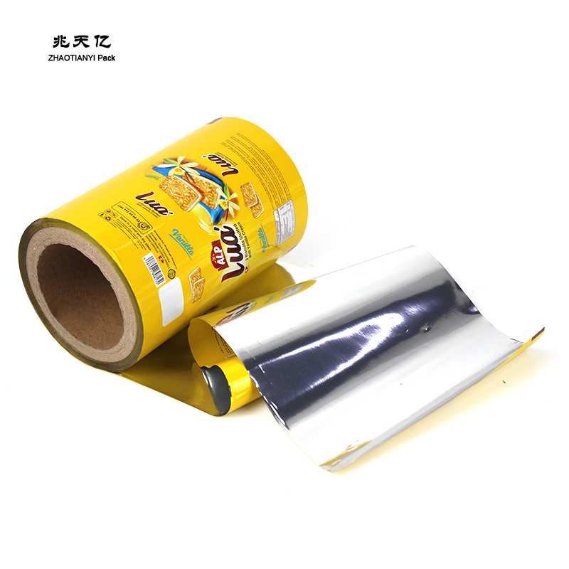 Customized printing PET food grade plastic laminating aluminum foil Film Roll for chip biscuit snack film