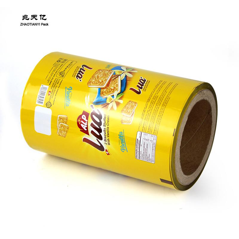 Customized printing PET food grade plastic laminating aluminum foil Film Roll for chip biscuit snack film