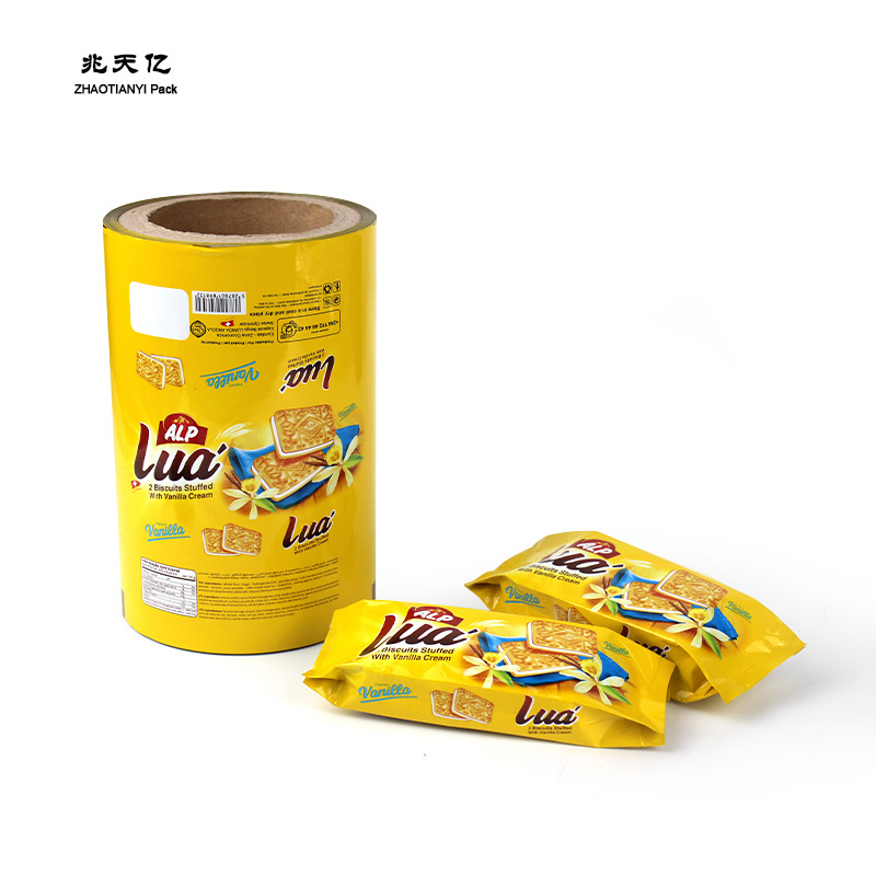 Customized printing PET food grade plastic laminating aluminum foil Film Roll for chip biscuit snack film