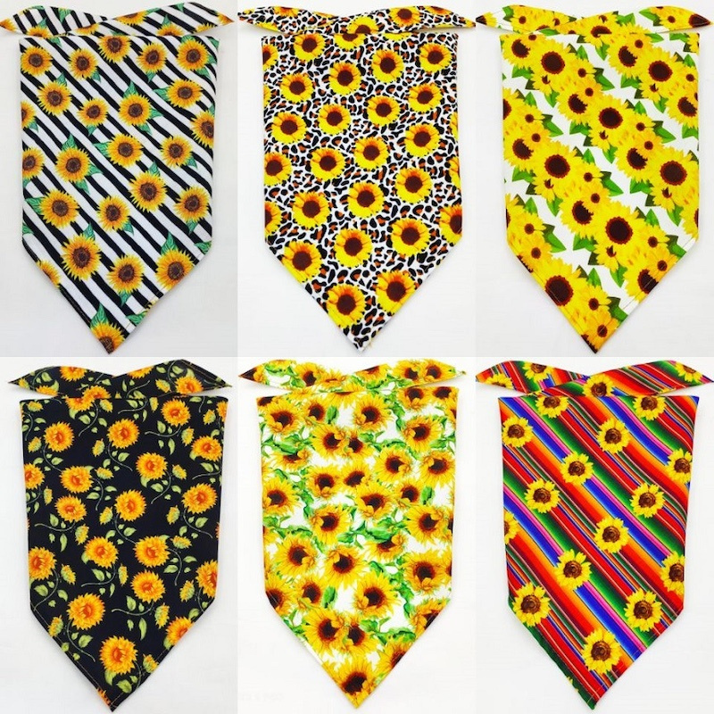 Sunflower Print Dog Bandanas Birthday Gift Washable Dog Bib Kerchief Scarf Adjustable Accessories for Small to Large Dog Cat