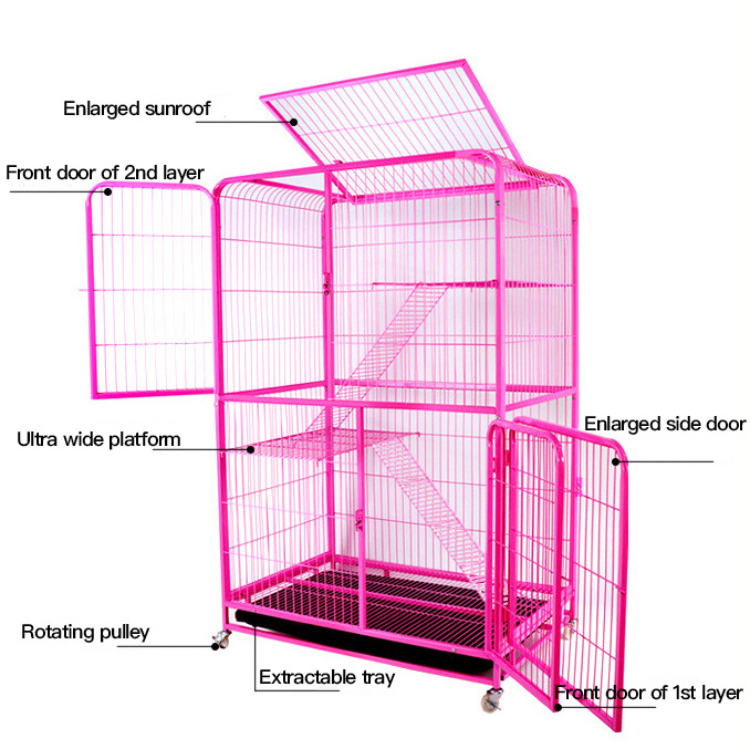 Hot Sale Cat House Multi Layer Pet Cat Villa Square Tube Removable Toilet Tray Indoor Cat Cage Enlarged Free Space