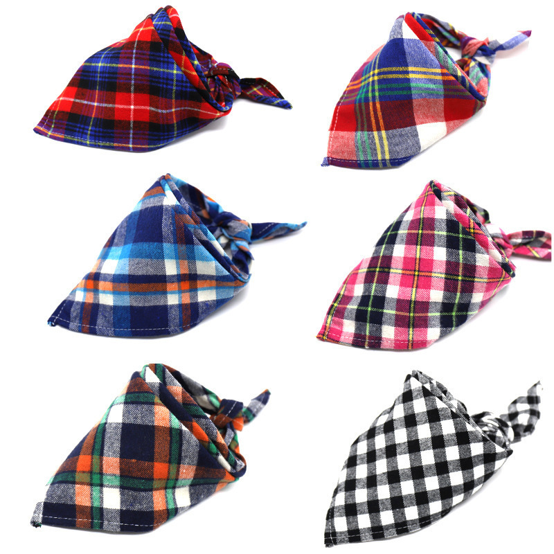 Christmas Pet Washable Triangle Plaid Pet Bandanas Adjustable Custom All Color Plaid Made Dog Scarf Bandana