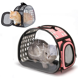 Wholesale Dog Cat Carrier Foldable Portable Breathable Transparent Plastic Pet Travel Carrier