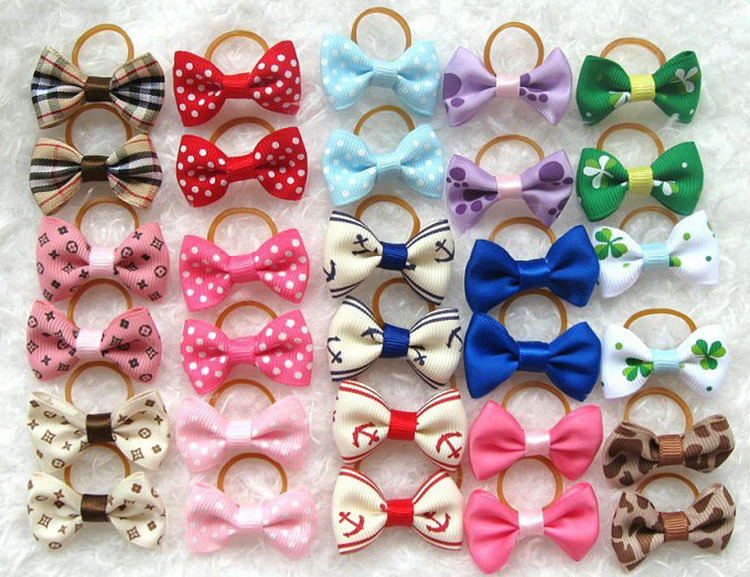 Pet Small Dog Hair Bowknot Grooming Accessories Wide Color Cat Bows Dog Hair Bows with Rubber Bands