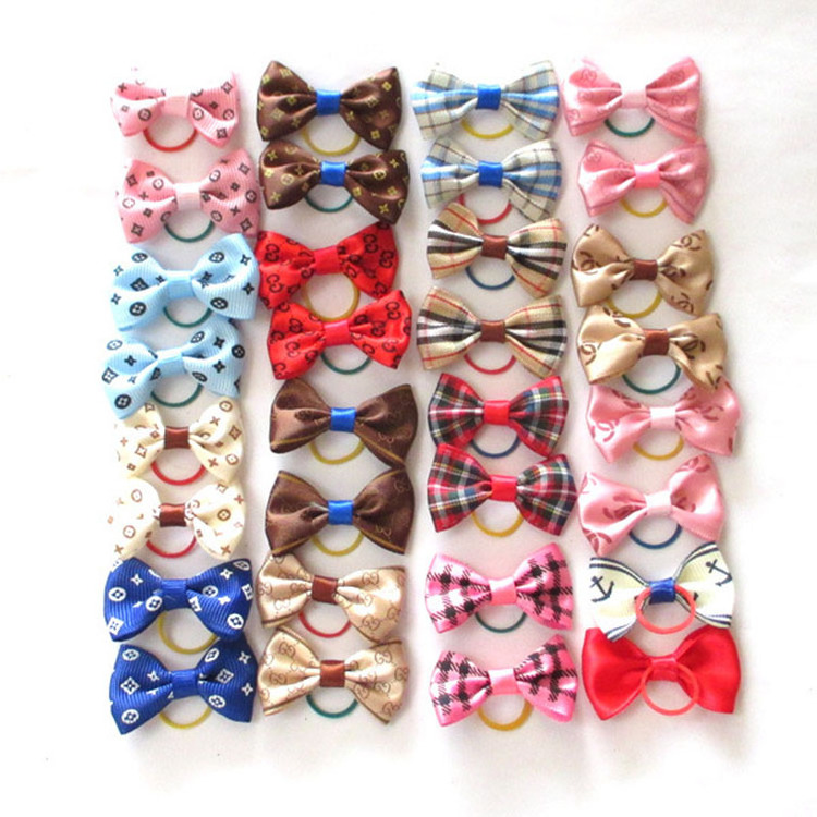 Pet Small Dog Hair Bowknot Grooming Accessories Wide Color Cat Bows Dog Hair Bows with Rubber Bands