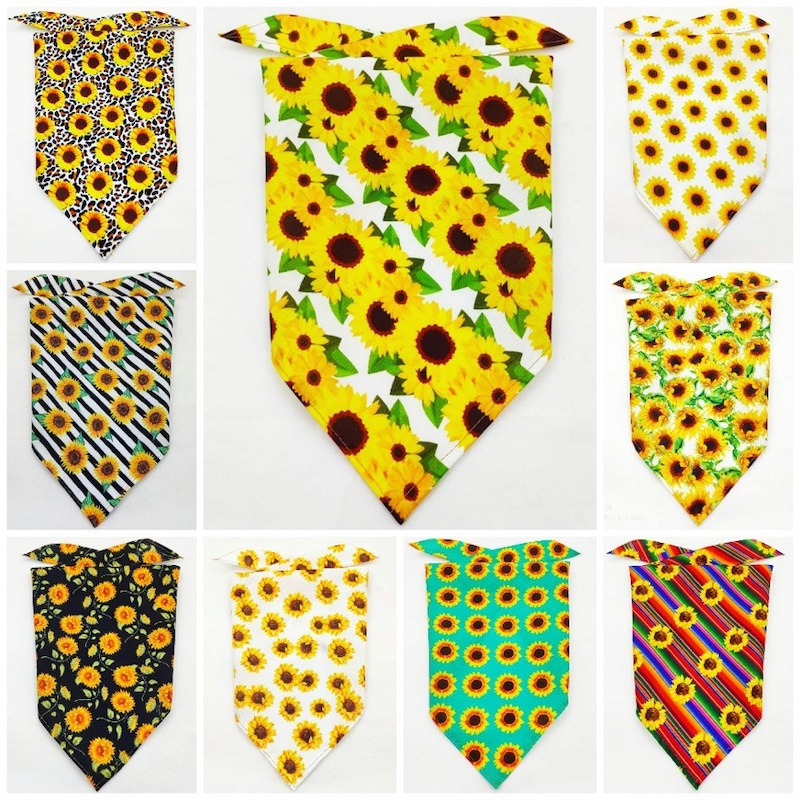 Sunflower Print Dog Bandanas Birthday Gift Washable Dog Bib Kerchief Scarf Adjustable Accessories for Small to Large Dog Cat