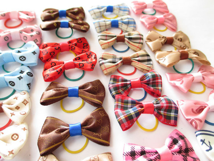 Pet Small Dog Hair Bowknot Grooming Accessories Wide Color Cat Bows Dog Hair Bows with Rubber Bands