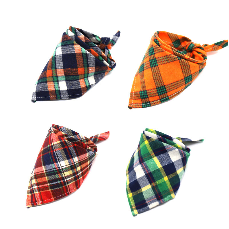 Christmas Pet Washable Triangle Plaid Pet Bandanas Adjustable Custom All Color Plaid Made Dog Scarf Bandana