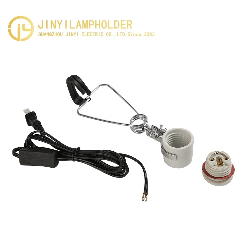 Bulb socket e26 with clip switch Power cord Led tube light  screw base socket with clips porcelain bulb socket e26 with clip