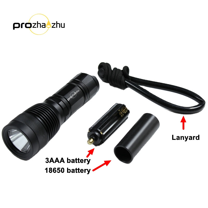 Custom Logo Waterproof LED SST40 LED Dry Battery 3AAA Size Underwater IP68 Diving Flashlight