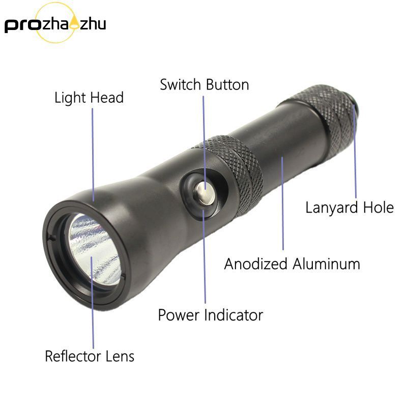 1000 Lumen 18650 IP68 100M Underwater Handheld Scuba Diving Light Waterproof 5 Modes LED Diving Flashlight