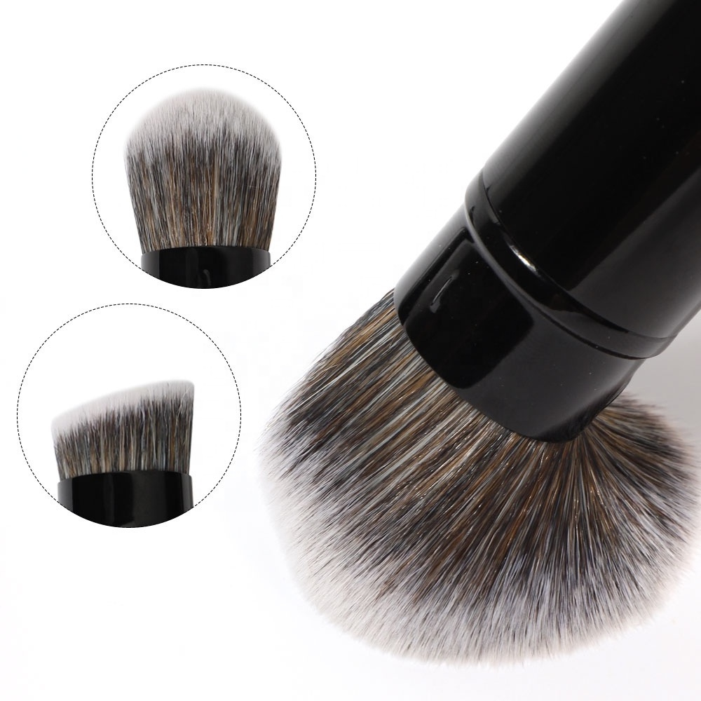 Recycled 2 In 1 Blush Single Foundation Brush Kabuki Fluffy Aluminum Private Label Vegan Black Powder Retractable Makeup Brush