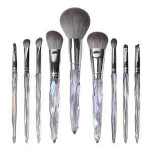 ZH High Quality Professional 9pcs Clear Vegan Make Up Glitter Diamond Eyeshadow Crystal Transparent Custom Logo Makeup Brush Set