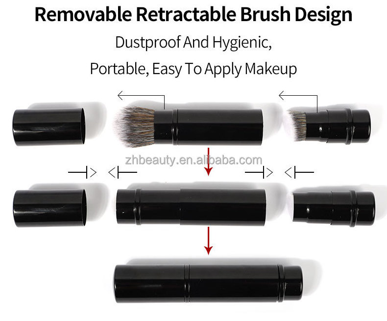 Recycled 2 In 1 Blush Single Foundation Brush Kabuki Fluffy Aluminum Private Label Vegan Black Powder Retractable Makeup Brush