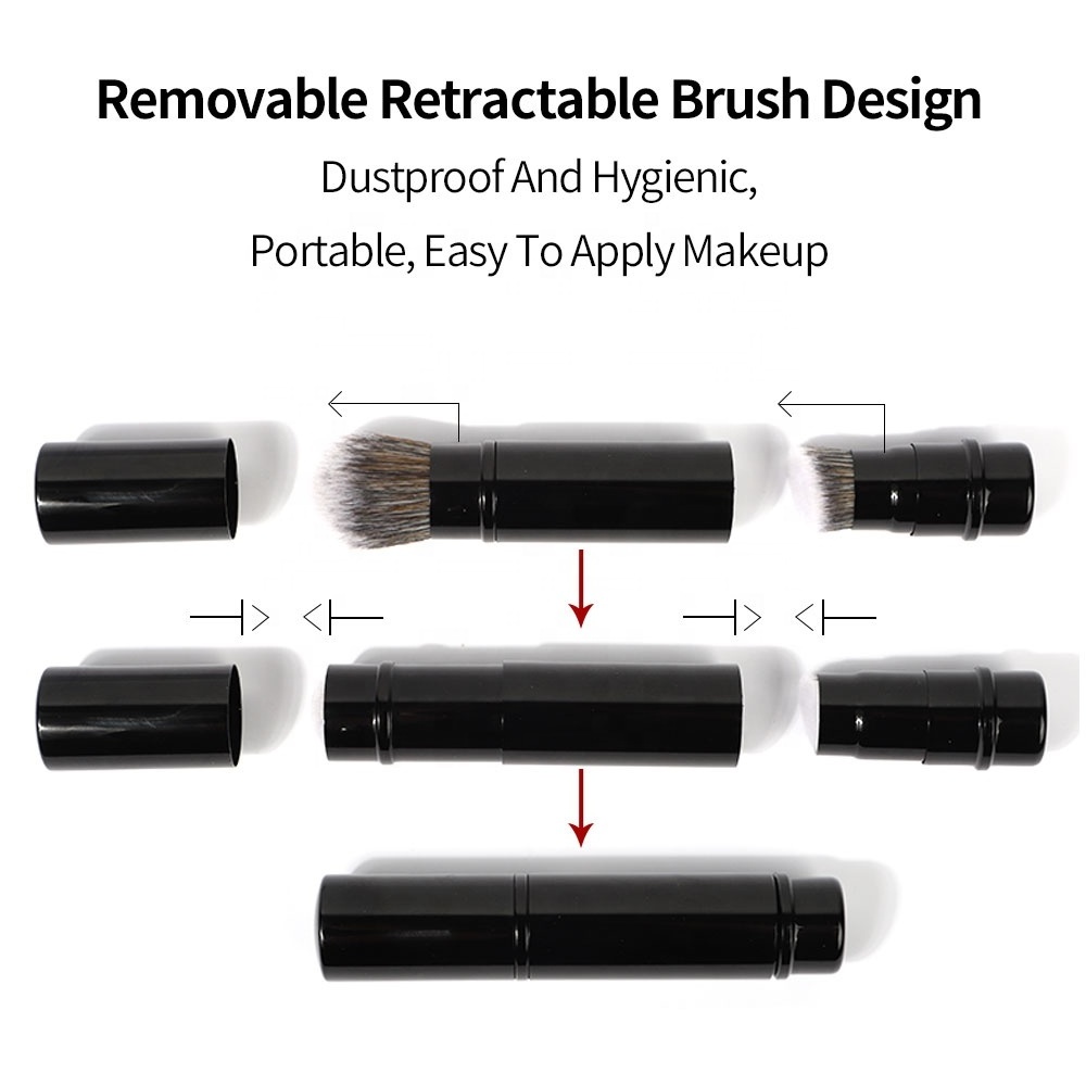 Recycled 2 In 1 Blush Single Foundation Brush Kabuki Fluffy Aluminum Private Label Vegan Black Powder Retractable Makeup Brush