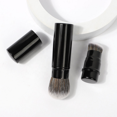 Recycled 2 In 1 Blush Single Foundation Brush Kabuki Fluffy Aluminum Private Label Vegan Black Powder Retractable Makeup Brush