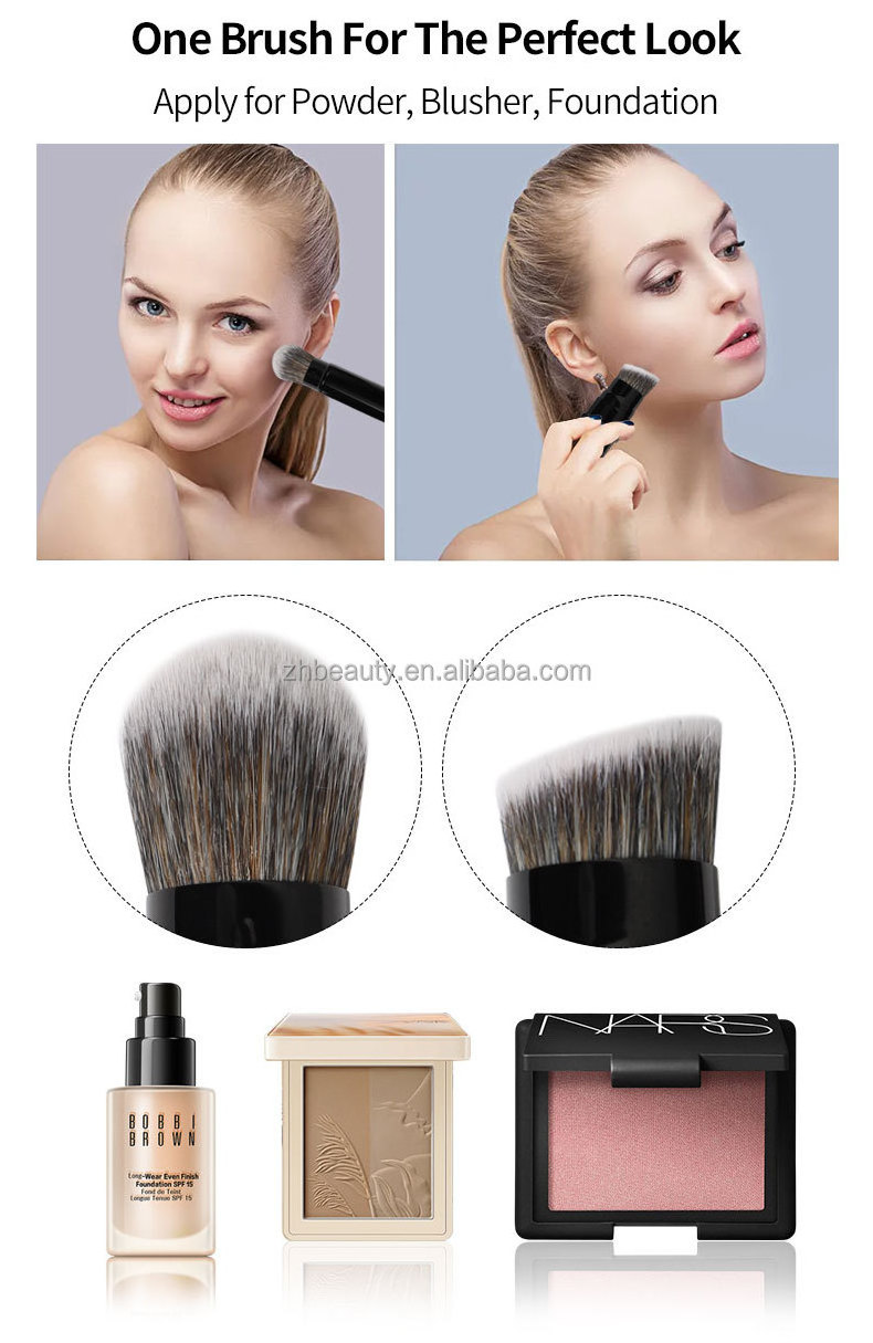 Recycled 2 In 1 Blush Single Foundation Brush Kabuki Fluffy Aluminum Private Label Vegan Black Powder Retractable Makeup Brush