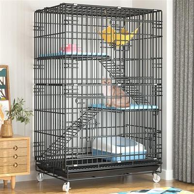 Large Collapsible Metal Cat Kitten Cage Casters Enclosure Pet Playpen with Ramp Ladders