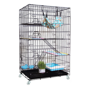 Large Collapsible Metal Cat Kitten Cage Casters Enclosure Pet Playpen with Ramp Ladders