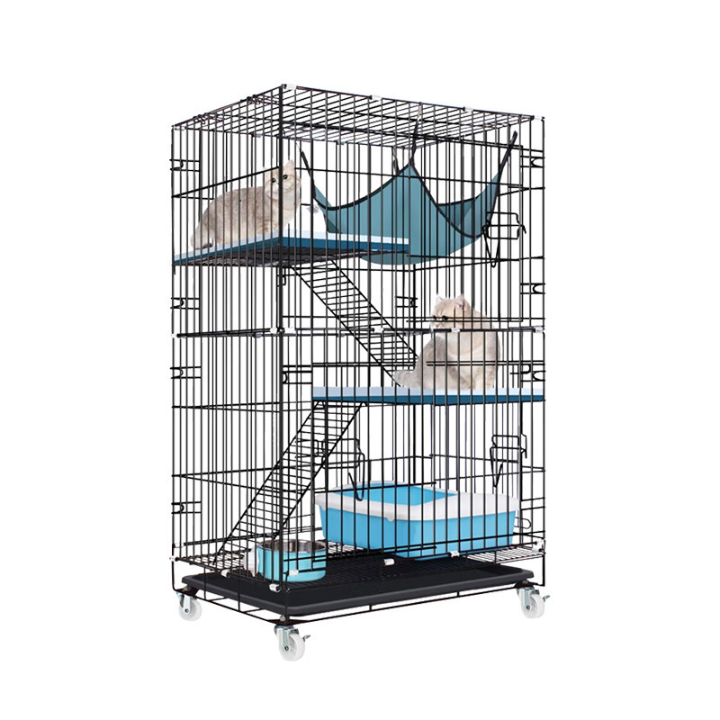 Large Collapsible Metal Cat Kitten Cage Casters Enclosure Pet Playpen with Ramp Ladders