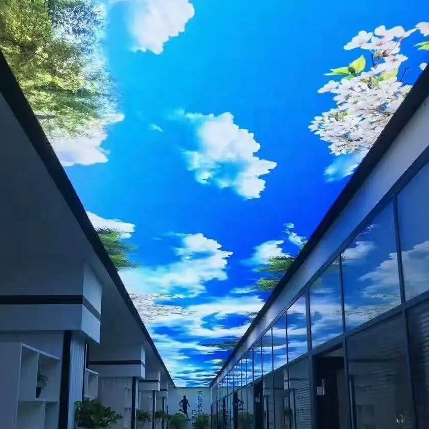 ZHIHAI flower fresh clean green tree leaves blue sky UV print beautiful lightweight suspended 3d pvc stretch ceiling