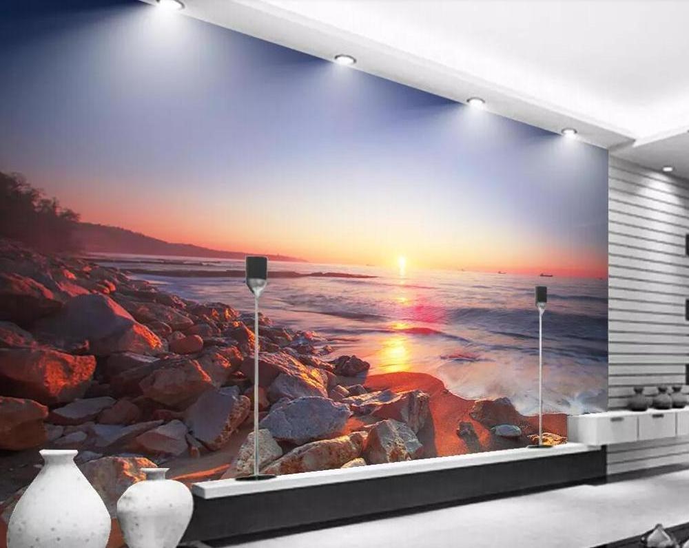 ZHIHAI sunset sunrise ocean waves UV print modern tv background living room bedroom home decoration embossed 8d silk wallpaper