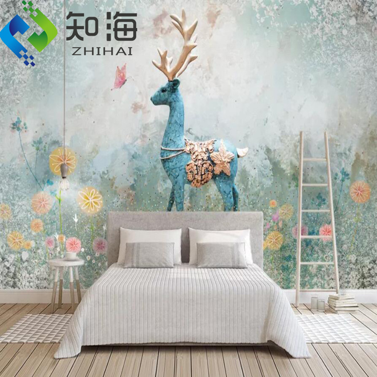 ZHIHAI 5d 8d embossed surface hotel room wall flower3d waterproof decorative printable wallpaper