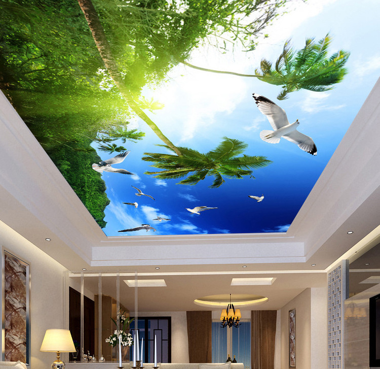 ZHIHAI angel sky print soft suspended ceiling system with led lights behind bangladesh pvc ceiling