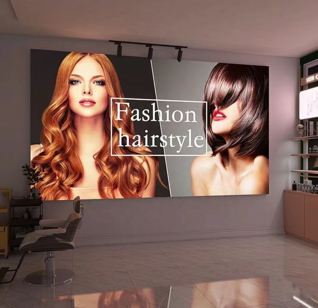 ZHIHAI beautiful lady haircut store decoration high quality dimmable fabric lightbox LED print design pvc stretch ceiling film