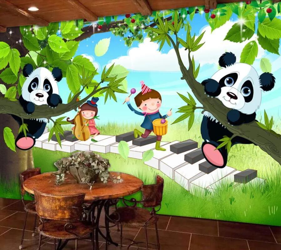 ZHIHAI Beautiful fresh children's room cartoon panda monkey background wall 3d kids room wallpapers