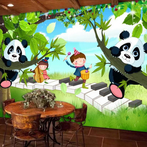 ZHIHAI Beautiful fresh children's room cartoon panda monkey background wall 3d kids room wallpapers