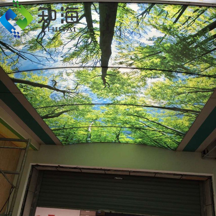 ZHIHAI tension ceilings green tree with sunshine print roof false ceiling light