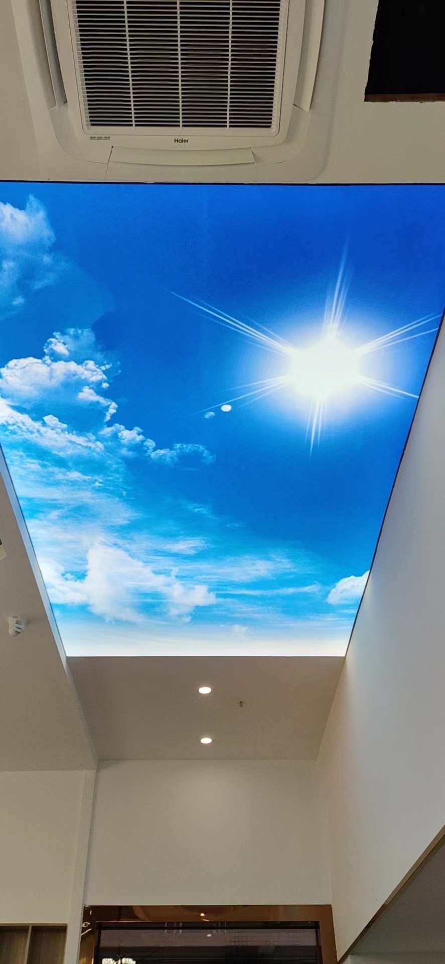 ZHIHAI blue sky print fixed with led lights backlit metal structure hold pvc ceiling tiles