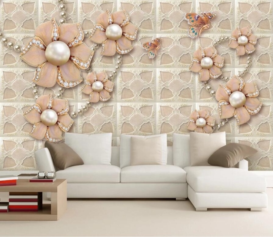 ZHIHAI golden jewels flowers soft pack jewelry TV background wall living room luxury 3d wallpaper