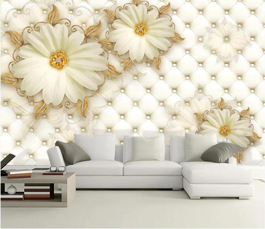 ZHIHAI golden jewels flowers soft pack jewelry TV background wall living room luxury 3d wallpaper