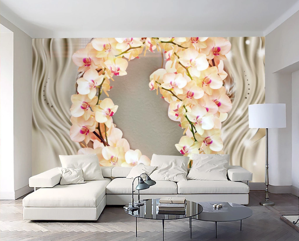 ZHIHAI 3D silk orchid flower TV background wall wallpaper home decoration